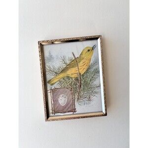 Antique Picture Frame with Yellow Bird | 1920-30s Singer Trade Card